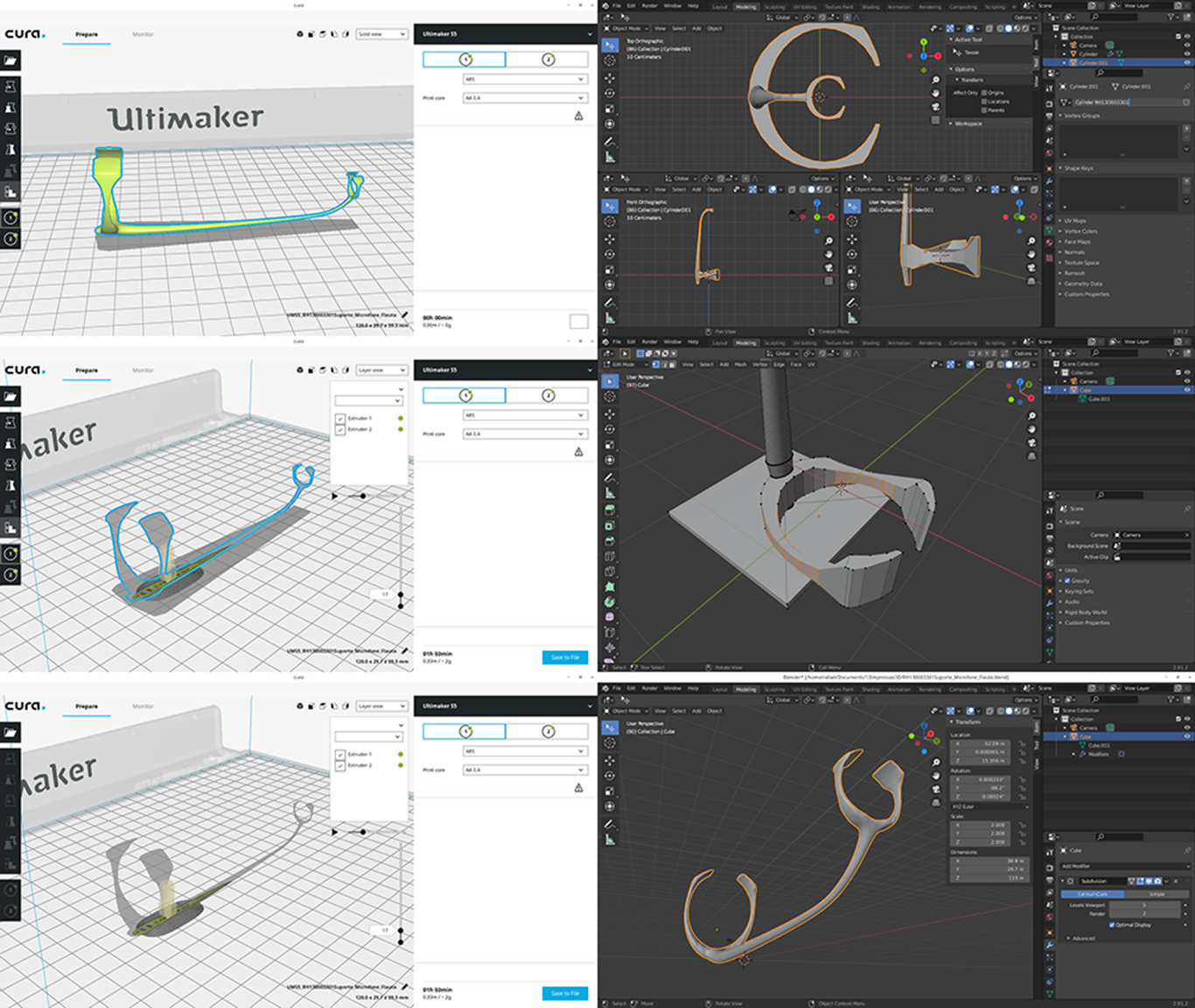 IMPRESIÓN 3D SUPORTE MICRÓFONO FLAUTA