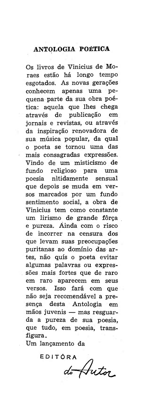 VINÍCIUS DE MORAES ANTOLOGIA POÉTICA
